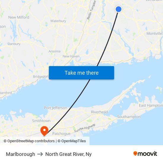 Marlborough to North Great River, Ny map