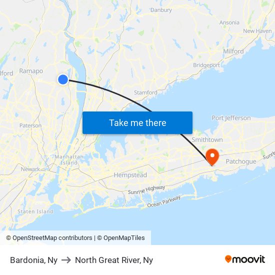 Bardonia, Ny to North Great River, Ny map