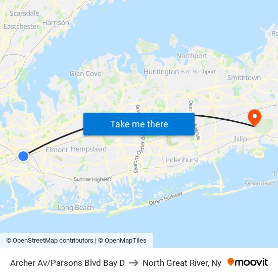 Archer Av/Parsons Blvd Bay D to North Great River, Ny map