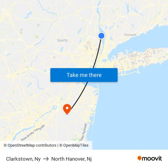 Clarkstown, Ny to North Hanover, Nj map