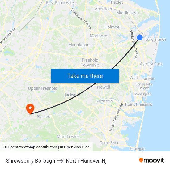 Shrewsbury Borough to North Hanover, Nj map