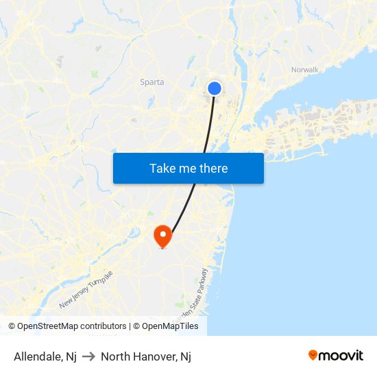 Allendale, Nj to North Hanover, Nj map