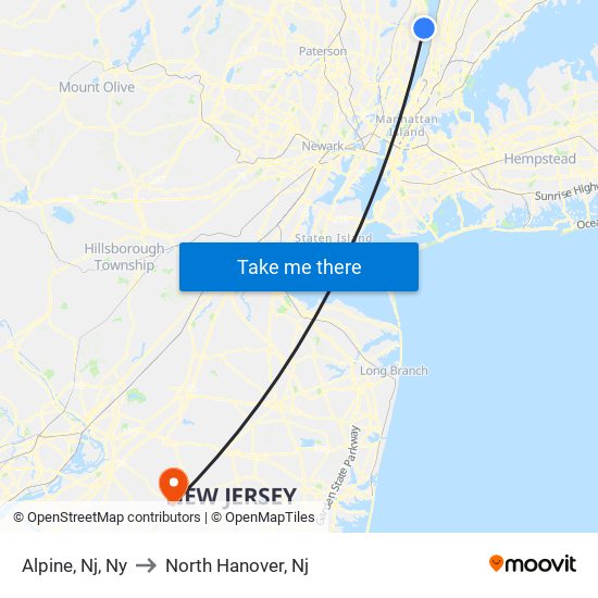 Alpine, Nj, Ny to North Hanover, Nj map