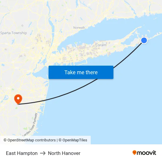 East Hampton to North Hanover map