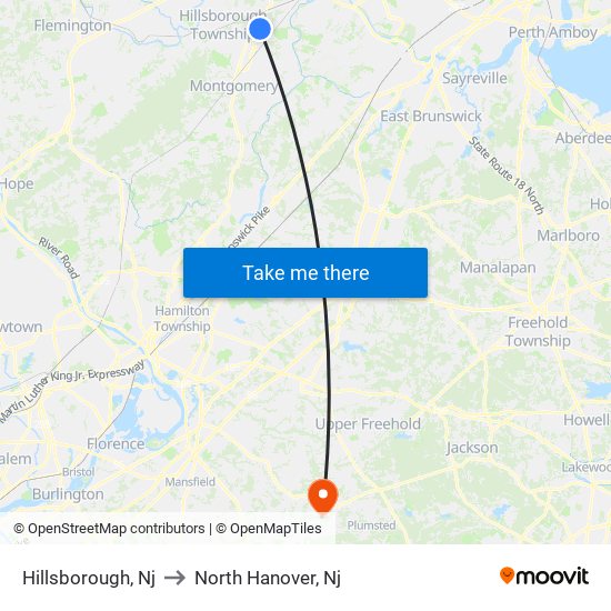 Hillsborough, Nj to North Hanover, Nj map