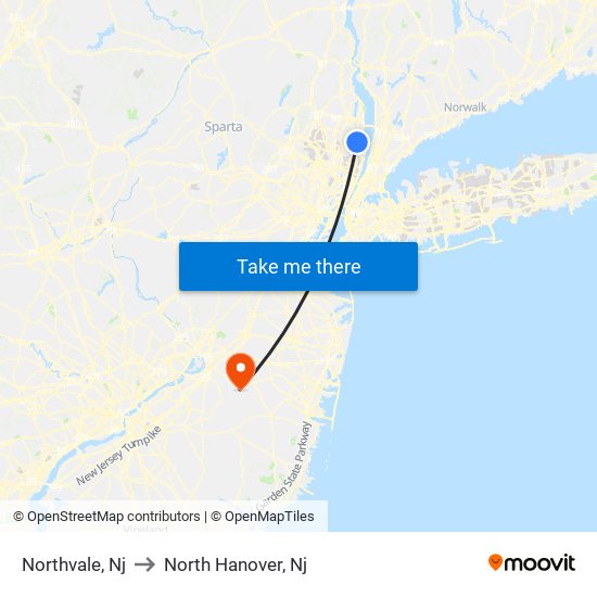 Northvale, Nj to North Hanover, Nj map