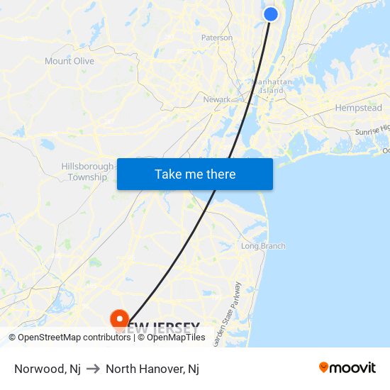 Norwood, Nj to North Hanover, Nj map