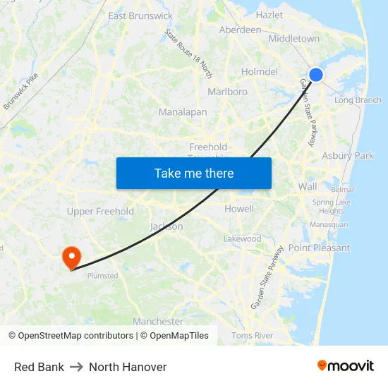 Red Bank to North Hanover map