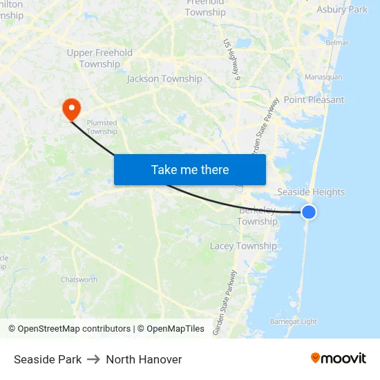 Seaside Park to North Hanover map