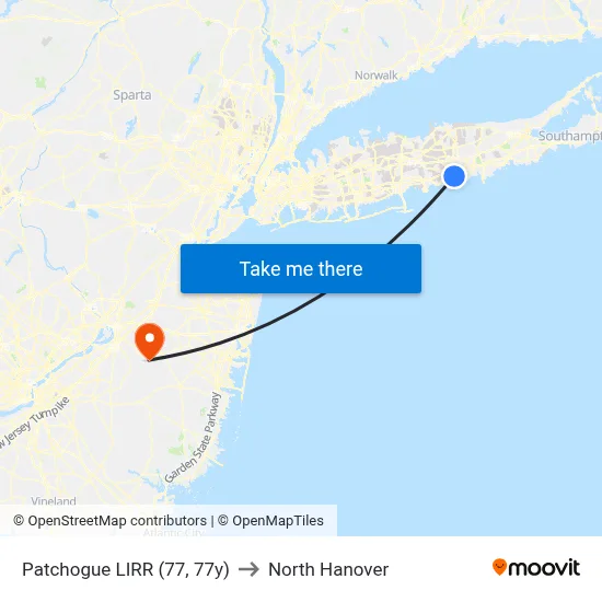 Patchogue LIRR (77, 77y) to North Hanover map