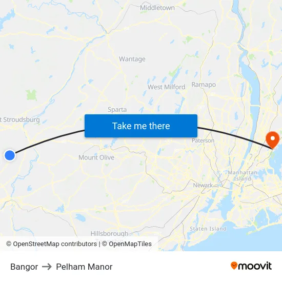 Bangor to Pelham Manor map