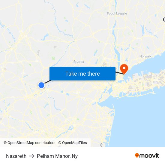 Nazareth to Pelham Manor, Ny map