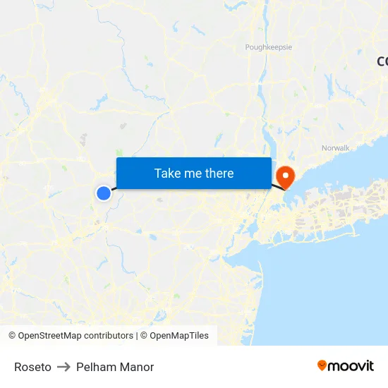 Roseto to Pelham Manor map