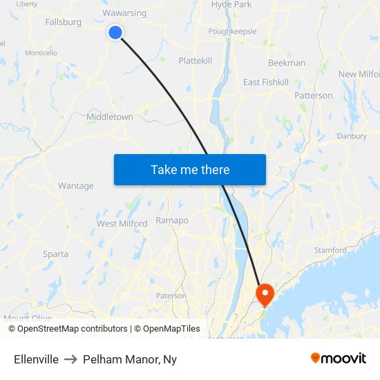 Ellenville to Pelham Manor, Ny map