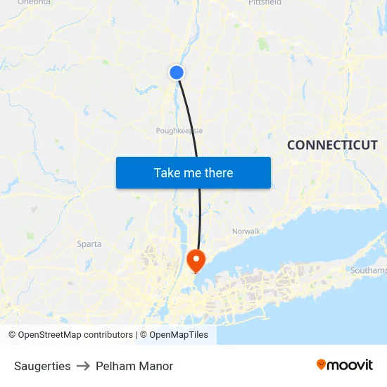 Saugerties to Pelham Manor map