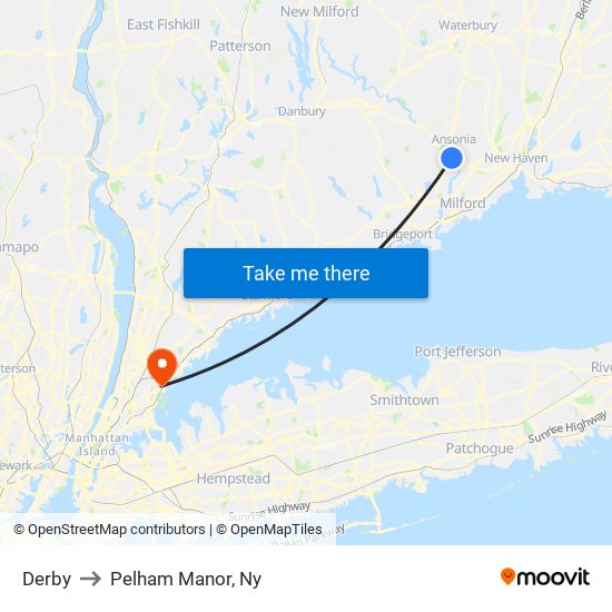 Derby to Pelham Manor, Ny map