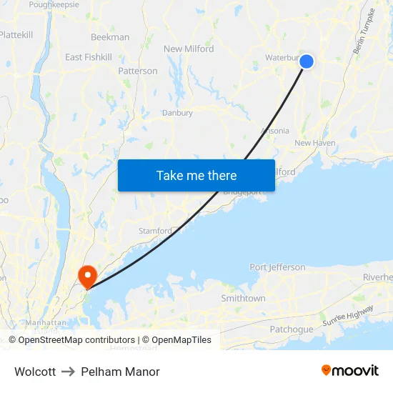 Wolcott to Pelham Manor map