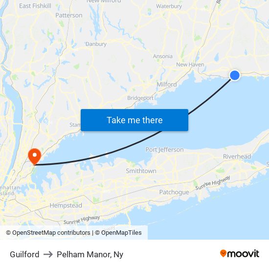 Guilford to Pelham Manor, Ny map