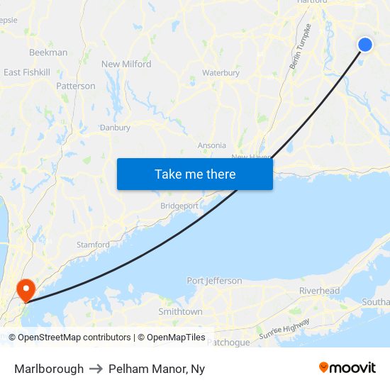 Marlborough to Pelham Manor, Ny map