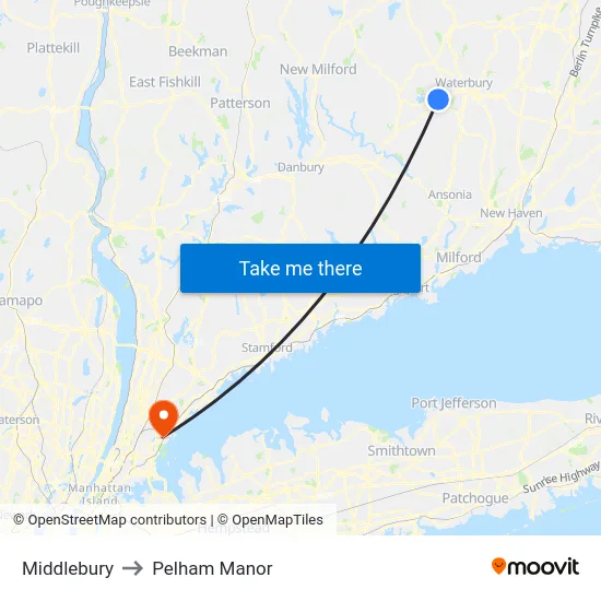 Middlebury to Pelham Manor map