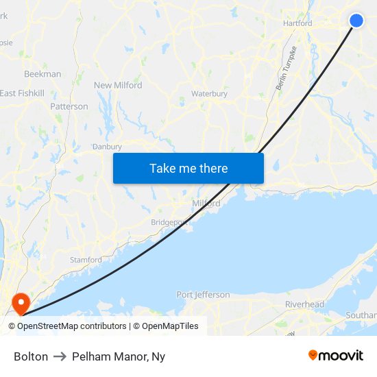 Bolton to Pelham Manor, Ny map