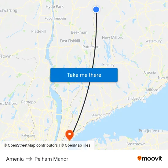 Amenia to Pelham Manor map