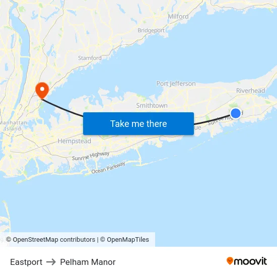Eastport to Pelham Manor map