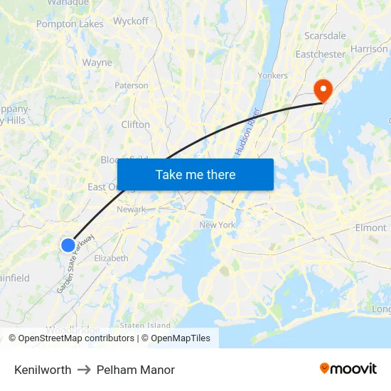 Kenilworth to Pelham Manor map