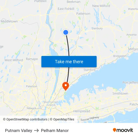 Putnam Valley to Pelham Manor map
