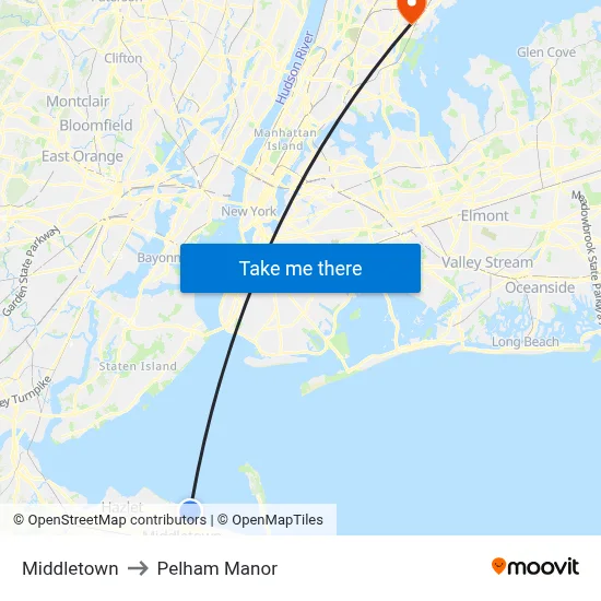 Middletown to Pelham Manor map