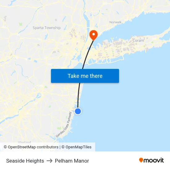 Seaside Heights to Pelham Manor map