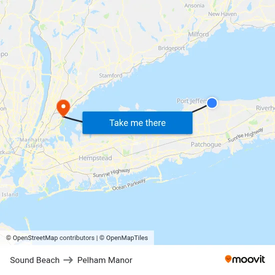 Sound Beach, Ny to Pelham Manor map
