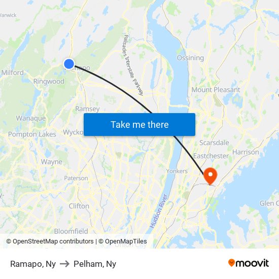 Ramapo, Ny to Pelham, Ny map