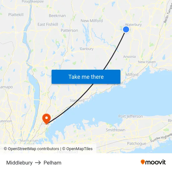 Middlebury to Pelham map