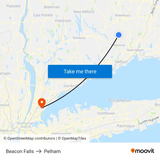 Beacon Falls to Pelham map