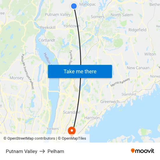 Putnam Valley to Pelham map