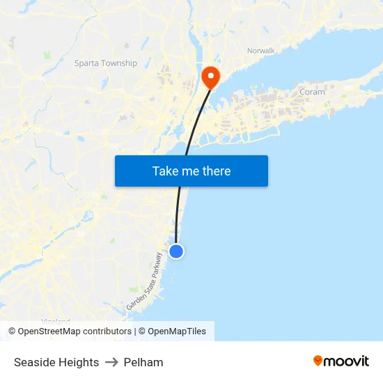 Seaside Heights to Pelham map