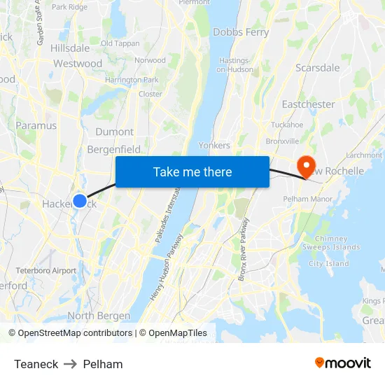 Teaneck to Pelham map