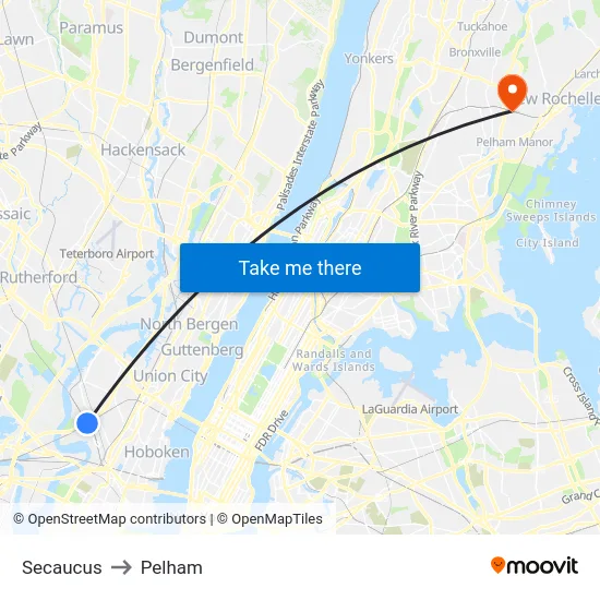 Secaucus to Pelham map
