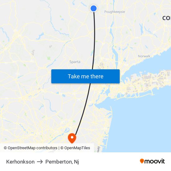 Kerhonkson to Pemberton, Nj map