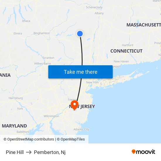 Pine Hill to Pemberton, Nj map