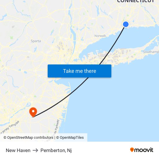 New Haven to Pemberton, Nj map