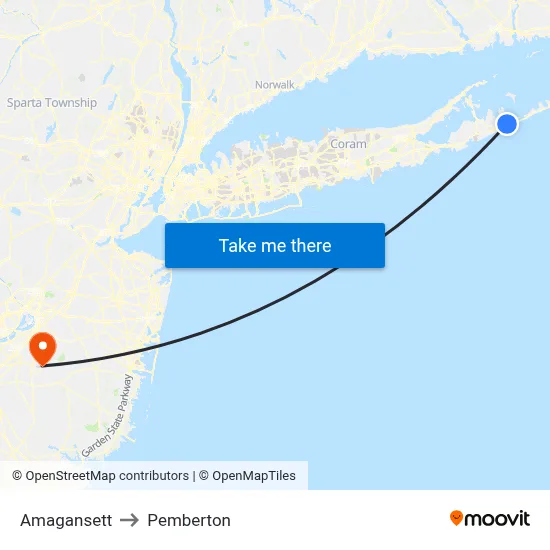 Amagansett to Pemberton map