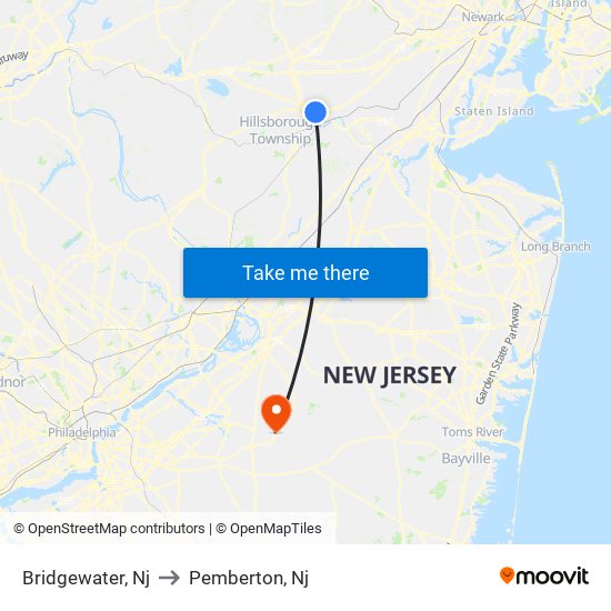 Bridgewater, Nj to Pemberton, Nj map