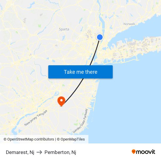 Demarest, Nj to Pemberton, Nj map