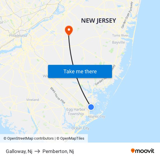 Galloway, Nj to Pemberton, Nj map