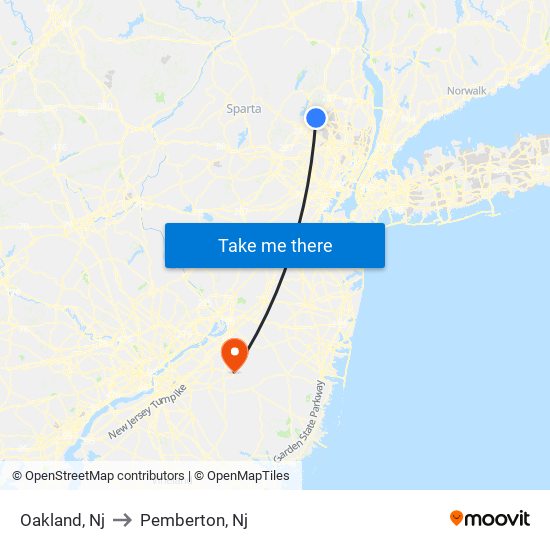 Oakland, Nj to Pemberton, Nj map