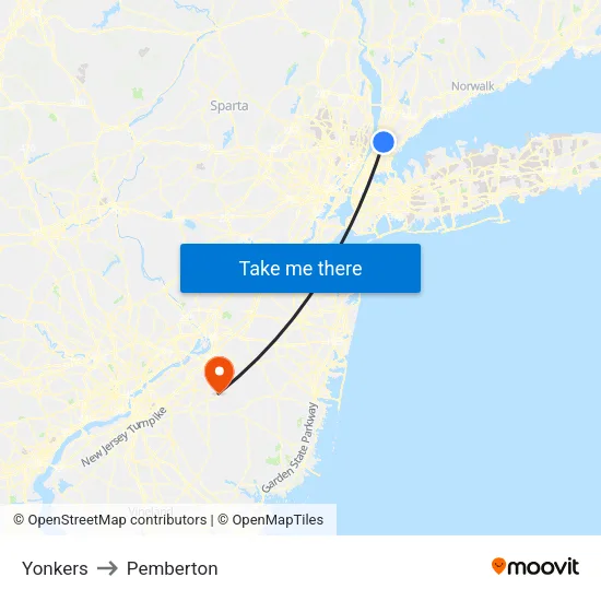 Yonkers to Pemberton map
