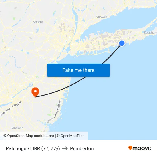 Patchogue LIRR (77, 77y) to Pemberton map