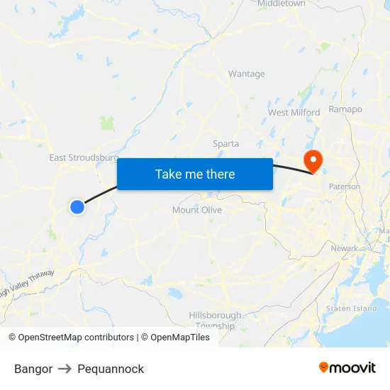 Bangor to Pequannock map